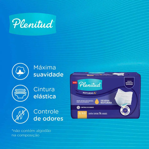 Roupa Íntima Descartável Unissex Plenitud Noturna G/Xg Absorção Intensa 14 Unidades