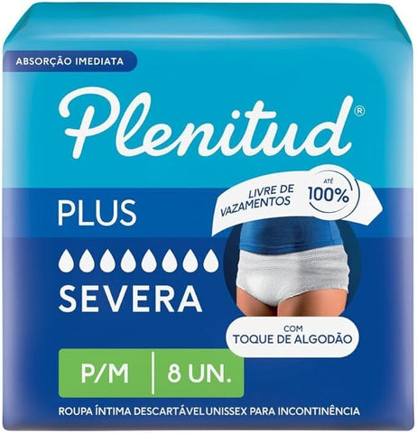 Roupa Íntima Plenitude Plus Incontinência Severa - Tamanho P / M - 8 Unidades