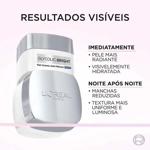 Gel-Creme Facial Anti-Marcas Noite L'Oréal Paris Glycolic Bright 49g