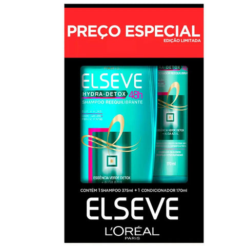 Kit Elseve Hydra Detox Shampoo, 1 Unidade Com 375Ml + Condicionador, 1 Unidade Com 170Ml