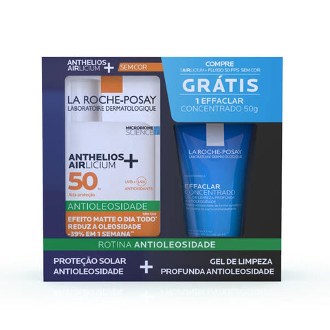 Kit La Roche-Posay Protetor Solar Anthelios Airlicium+ & Gel de Limpeza Facial Effaclar Concentrado  Sem Cor - FPS 50 - 40 g + 50 g
