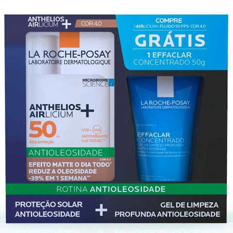 Kit La Roche-Posay Protetor Solar Anthelios Airlicium+ & Gel de Limpeza Facial Effaclar  Cor 4.0 - FPS 50 - 40 mL + 50 g