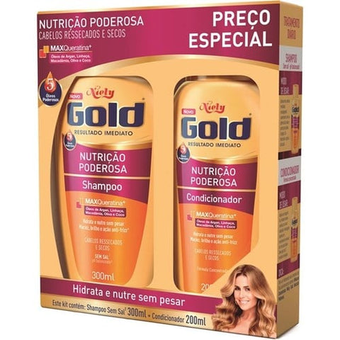 Kit Niely Gold Nutrição Poderosa Shampoo Com 300Ml + Condicionador Com 200Ml