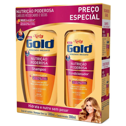 Kit Niely Gold Nutrição Poderosa Shampoo Com 300Ml + Condicionador Com 200Ml