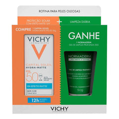 Kit Vichy Protetor Solar Facial Capital Soleil Hydra-Matte + Gel de Limpeza Facial Profunda Normaderm  FPS 50 - 30 g + 50 g