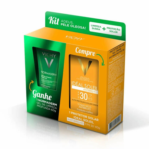 Kit Vichy Protetor Solar Idéal Soleil Antibrilho + Gel de Limpeza Profunda Normaderm  FPS 30 - 60 g