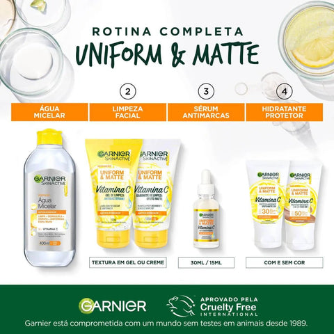 Protetor Solar Facial Garnier Uniform & Matte Vitamina C  Média - FPS 50 - 40 g