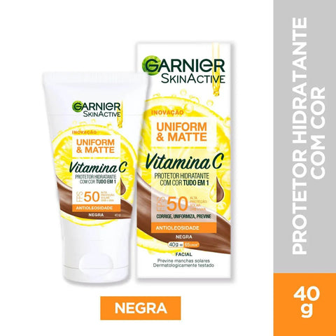 Protetor Solar Facial Garnier Uniform & Matte Vitamina C  Negra - FPS 50 - 40 g