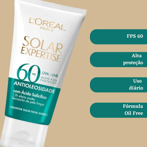 Protetor Solar Facial L'Oréal  Expertise Antioleosidade  Sem Cor - FPS 60 - 40 g