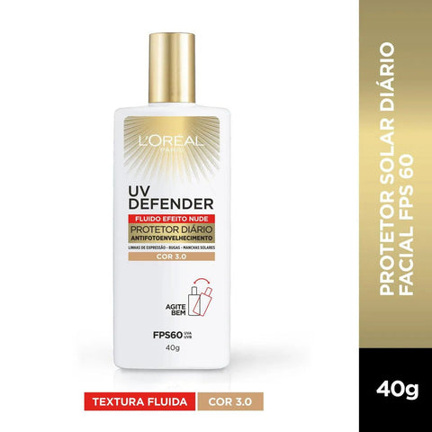 Protetor Solar Facial L'Oréal UV Defender  Cor 3.0 - FPS 60 - 40 g