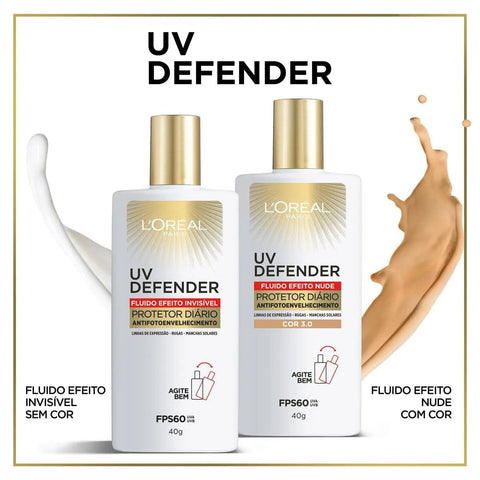 Protetor Solar Facial L'Oréal UV Defender  Cor 3.0 - FPS 60 - 40 g