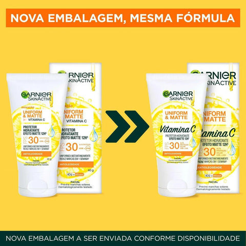 Protetor Solar Hidratante Facial Garnier Skinactive Uniform & Matte Vitamina C  FPS 30 - 40 g