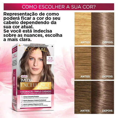Tinta de Cabelo Permanente L'Oréal Paris Imédia Excellence Creme - Louro Cendre Natural