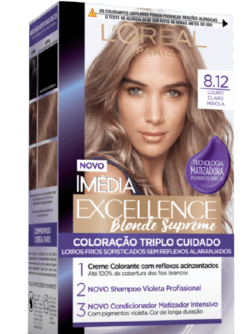 Tintura L'Oréal Imédia Excellence Blondes Suprême Nº 8.12 Louro Claro Pérola