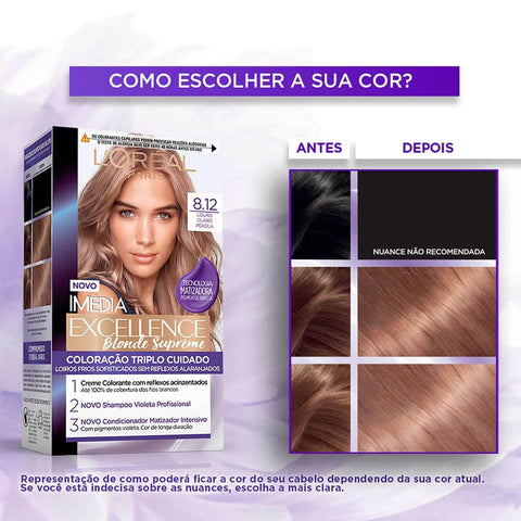 Tintura L'Oréal Imédia Excellence Blondes Suprême Nº 8.12 Louro Claro Pérola