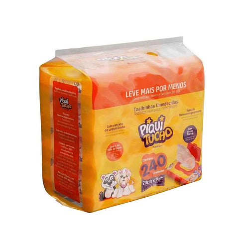 Kit Lenço Umedecido Piquitucho Premium Com Extrato de Capim Limão Sem Álcool 60 Unidades 4 Pacotes