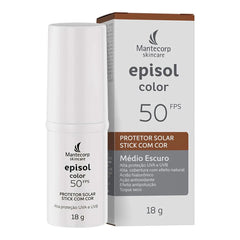Protetor Solar Facial Episol Color Stick  Médio Escuro - FPS 50 - 18 g