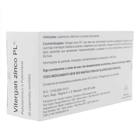Polivitamínico Vitergan Zinco Plus  30 Unidades - Comprimido