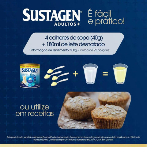 Complemento Alimentar Sustagen Adultos+ Baunilha Com 900g