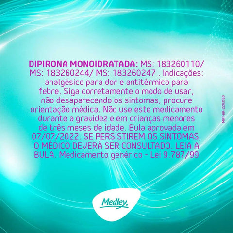 Dipirona Monoidratada (Medley)  500mg/mL - 10 mL - Solução