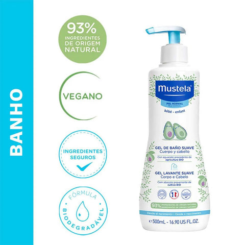 Gel de Banho Mustela Bebê Suave Corpo e Cabelo 500ml