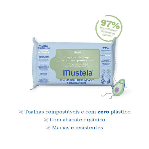Lenço Umedecido Vegetal Mustela Abacate Orgânico  60 Unidades