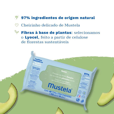 Lenço Umedecido Vegetal Mustela Abacate Orgânico  60 Unidades