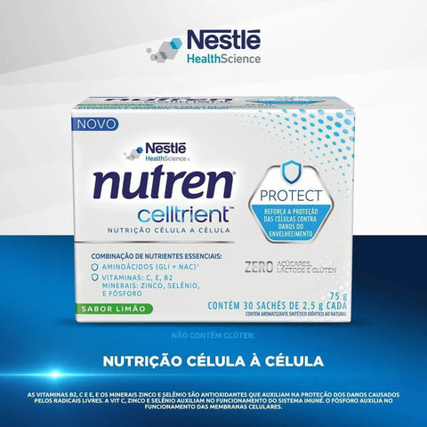 Nutren Celltrient Protect  30 Unidades - Sachê - Sabor Limão