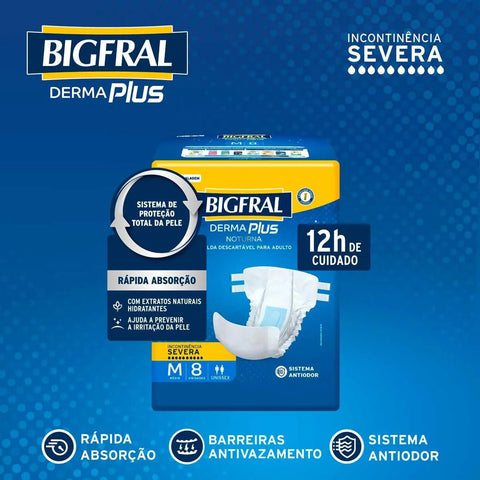 Fralda Geriátrica Bigfral Noturna  Tamanho M - 8 Unidades