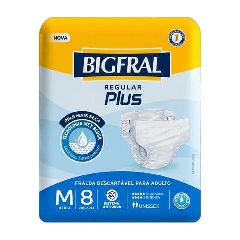 Fralda Geriátrica Bigfral Regular Plus  Tamanho M - 8 Unidades