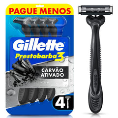 Aparelho de Barbear Descartável Gillette Prestobarba 3 Carvão Ativado 4 Unidades