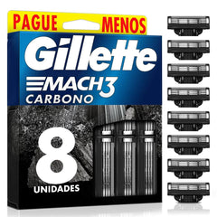 Carga Para Aparelho de Barbear Descartável Gillette Mach3 Carbono Carvão Ativado 8 Unidades