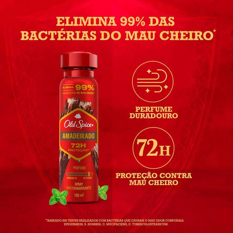 Desodorante Antitranspirante Aerosol Old Spice Amadeirado Masculino 72h 150ml