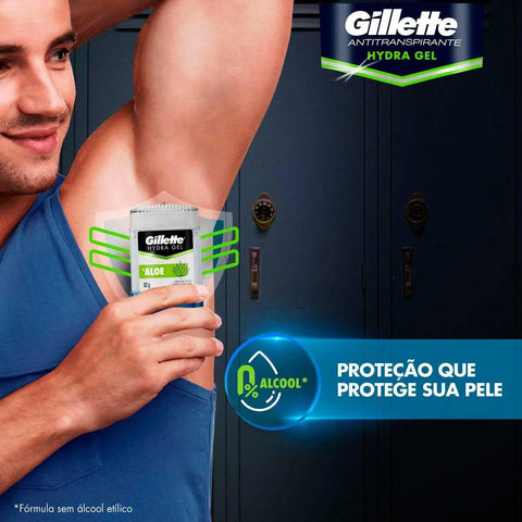 Desodorante Antitranspirante Sitck Gel Gilette Hydra Gel Aloe Masculino 48h Sem Álcool 82g