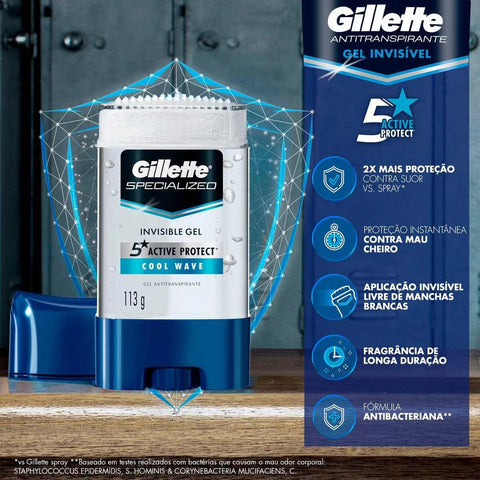 Desodorante Antitranspirante Twist Stick Gel Gillette Specialized Cool Wave Masculino 48h 113g