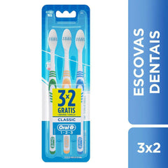 Escova de Dente Oral-B Classic Clean Macia, Sortida, Leve 3 e Pague 2 Unidades