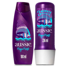 Kit Aussie Mega Moist Shampoo180mL+ Creme de Tratamento 3 Minute Miracle 236ml