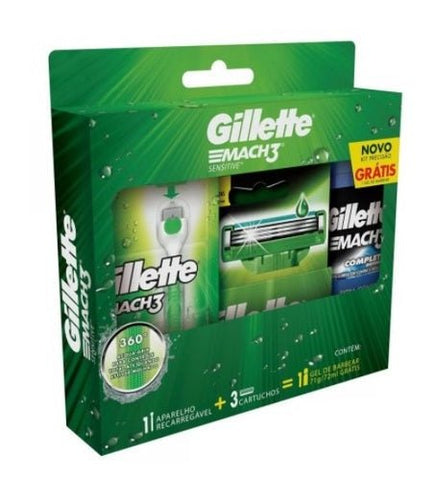 Kit Gillette Mach3 Sensitive  Acqua Grip - 4 Componentes