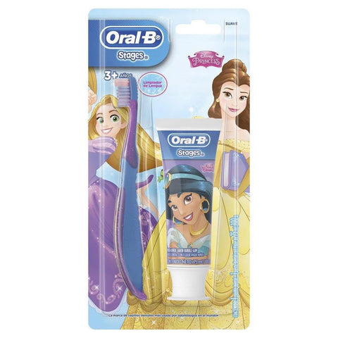 Kit Pasta de Dente + Escova de Dente Oral-B Stages Princesas  35 g + 3 Unidades