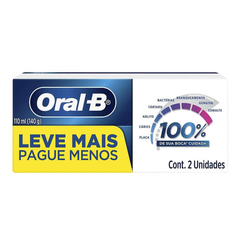 Kit Pasta de Dente Oral-B 100% de Sua Boca Cuidada Menta Refrescante 140g 2 Unidades