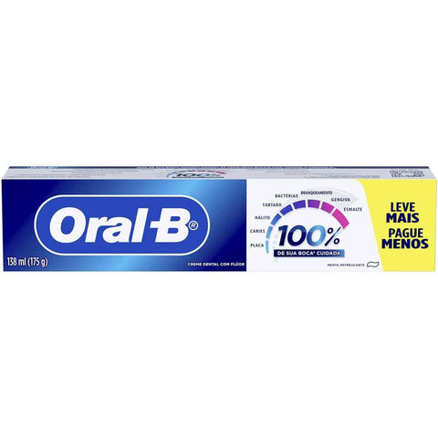 Pasta de Dente Oral-B 100% de Sua Boca Cuidada Menta Refrescante 175g