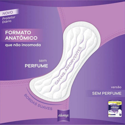Protetor Diário Always Sem Perfume, 40 Unidades