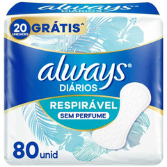 Protetor Diário Always Sem Perfume Respirável Com 80 Unidades