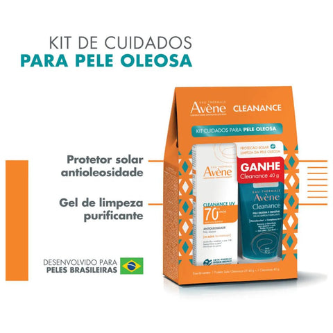 Kit Avène Cleanance Gel de Limpeza e Protetor Solar Facial Para Peles Oleosas 40g