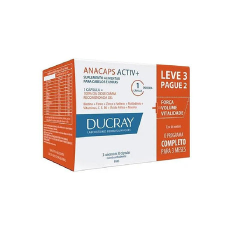 Polivitamínico Anacaps Ducray Activ  3 x  90 Unidades - Cápsula