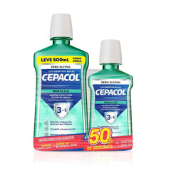Kit Enxaguante Antisséptico Bucal Cepacol Menta Ice Sem Álcool 500mL+ 250ml
