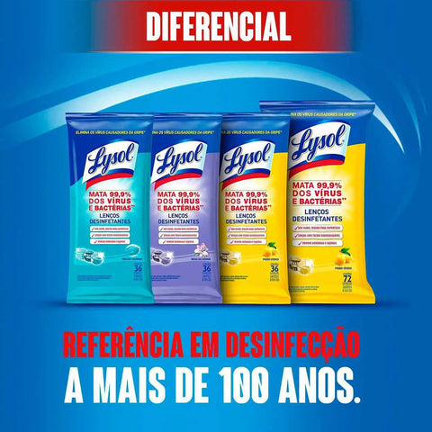 Lenço Desinfetante Lysol Frescor Marinho Com 36 Unidades