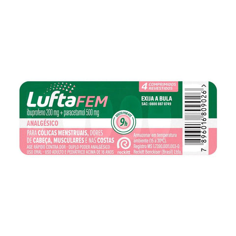 Luftafem  200mg + 500mg - 4 Unidades - Comprimido
