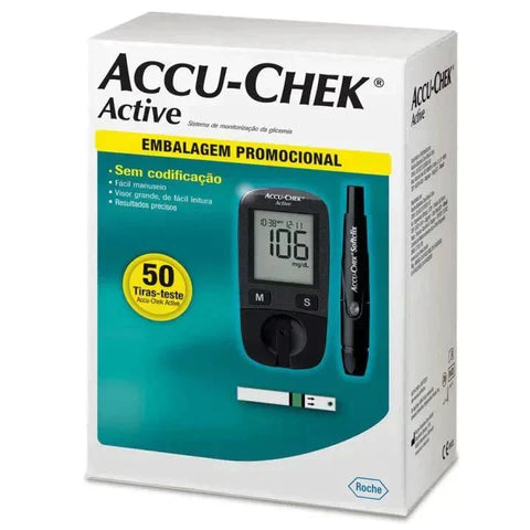 Kit Monitor de Glicemia Accu-Chek Active  Monitor + 50 Tiras + Lancetador - 1 Unidade