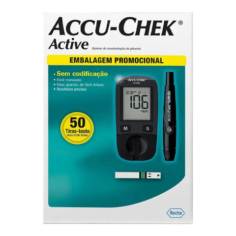 Kit Monitor de Glicemia Accu-Chek Active  Monitor + 50 Tiras + Lancetador - 1 Unidade